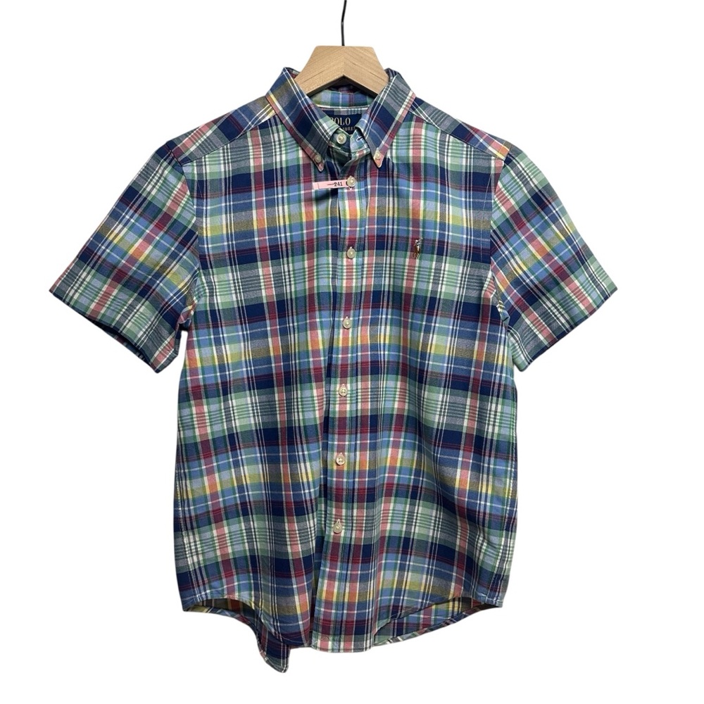 POLO Ralph Lauren Boys Multicolor Plaid Shirt Size Lg 14/16 Spring Easter